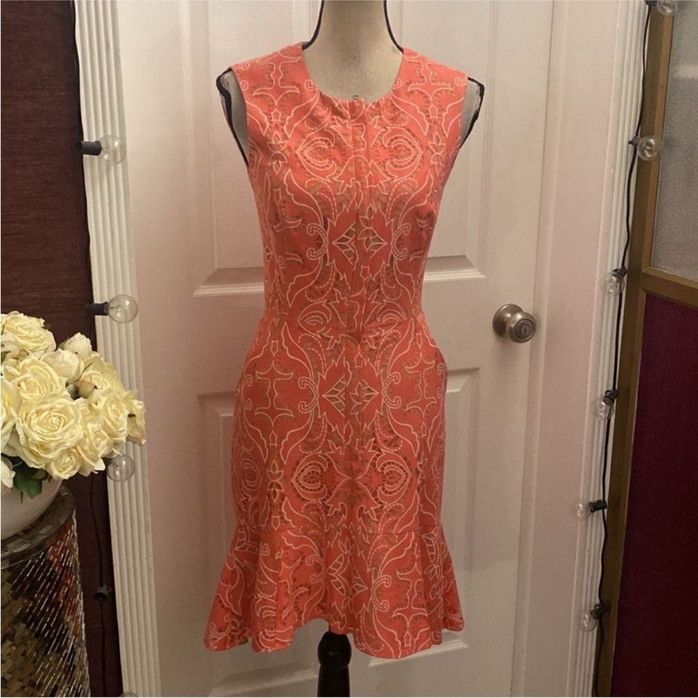 BCBGMaxAzria Pink Patterned High Low Dress, US4 - Picture 3 of 11